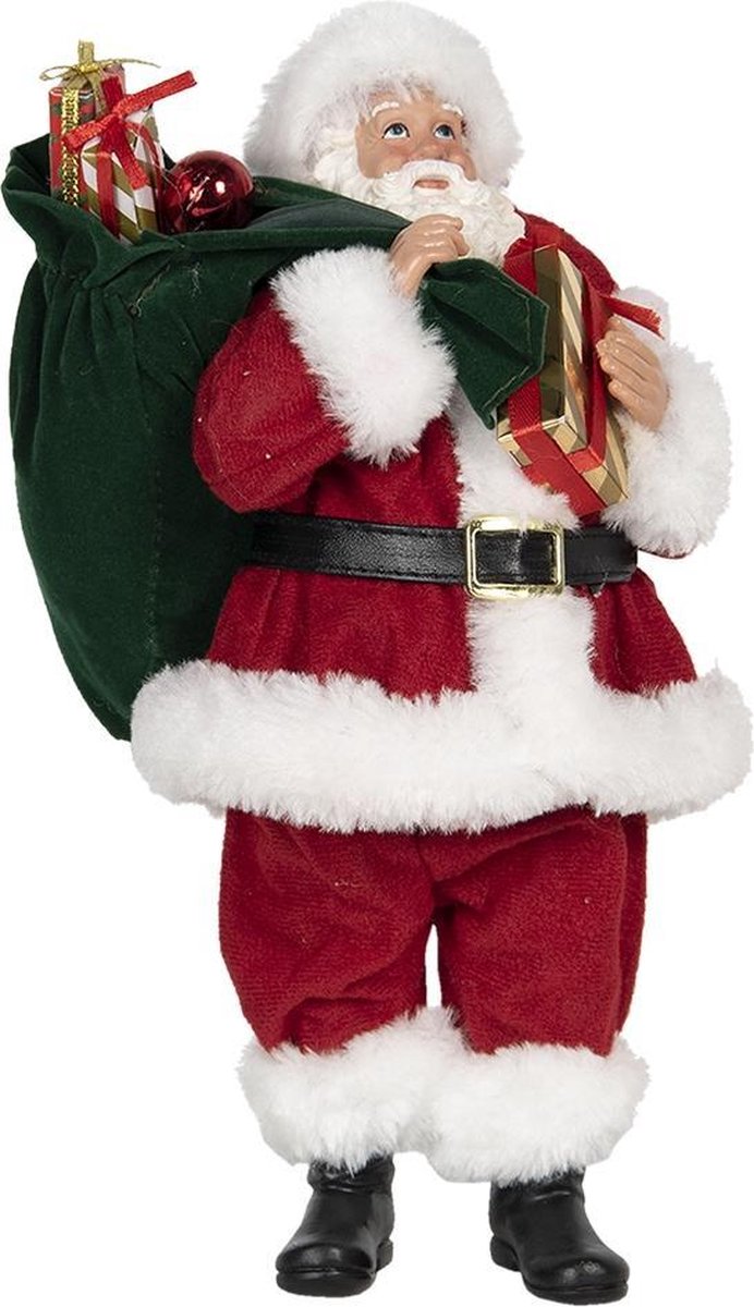 Clayre & Eef Decoratie Kerstman 14*14*28 Cm Meerkleurig Textiel Kerstman 64645 - Rood