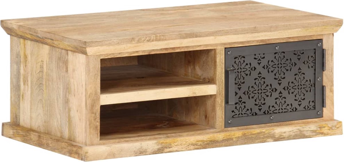 Vidaxl Salontafel Met Deur 90x50x35 Cm Massief Mangohout - Zwart