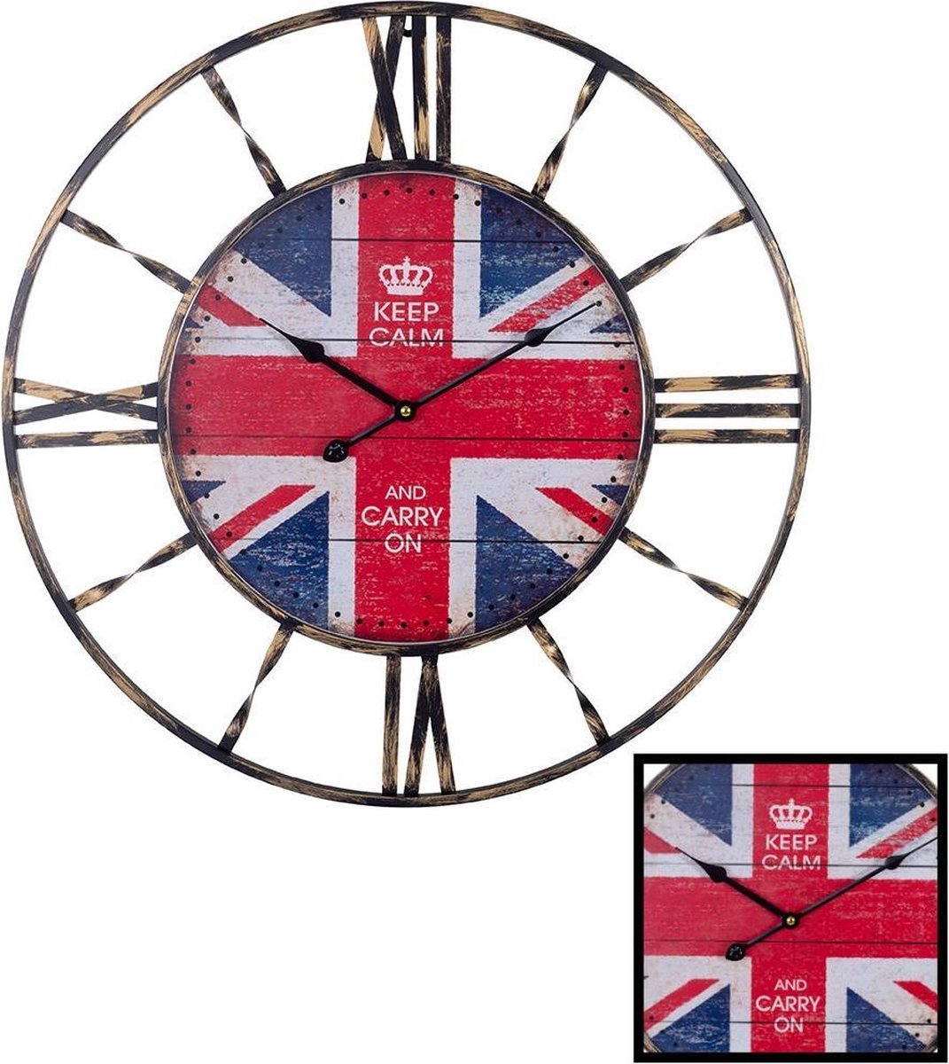 Decopatent Xl Grote Ronde Wandklok Industrieel 60 Cm Met Engelse Vlag & Tekst: