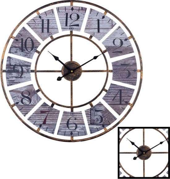 Decopatent Xl Grote Ronde Wandklok Landelijk / Vintage 60 Cm Met Cijfers - Wand