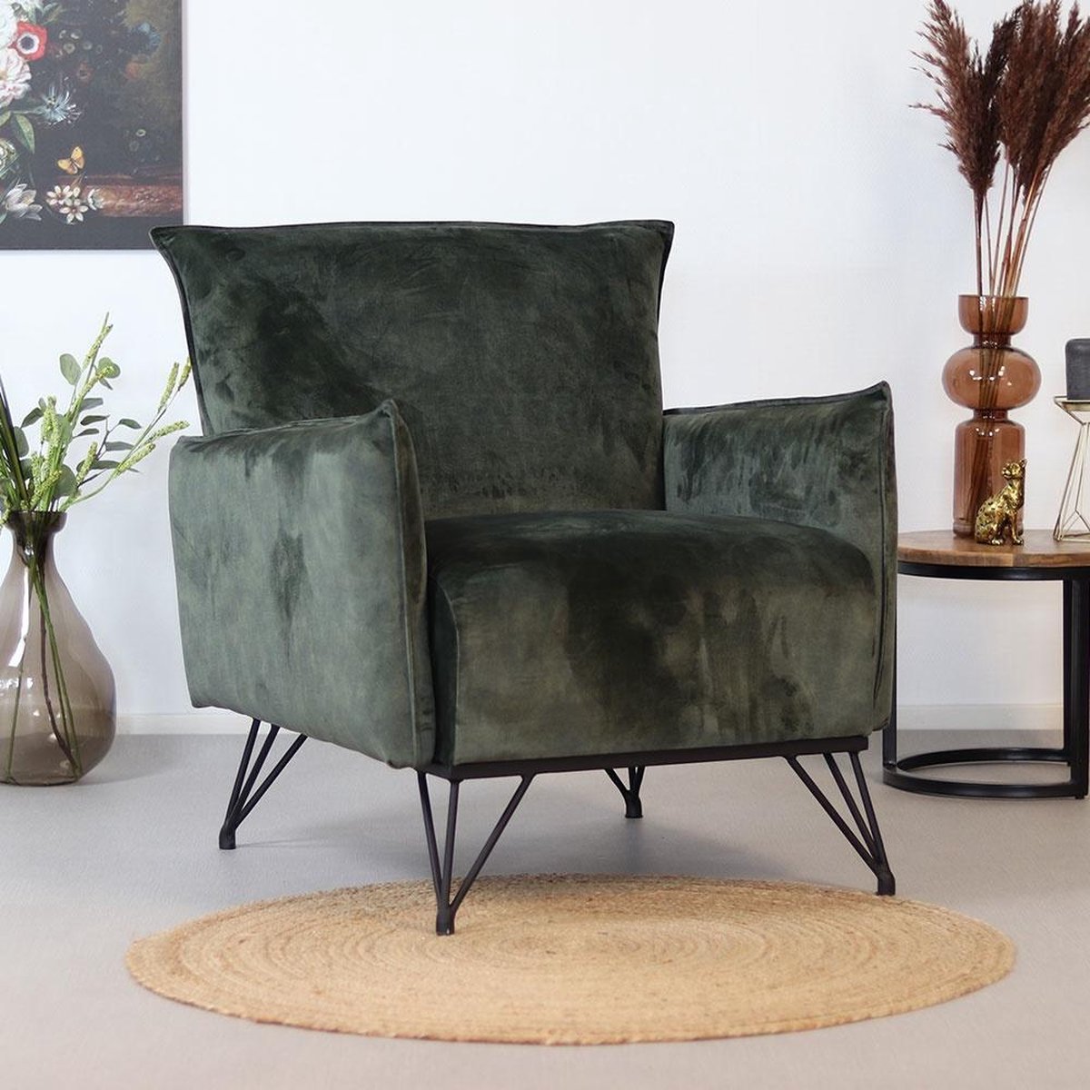 Bronx71 Moderne Fauteuil Mika Luxury Velvet - Groen