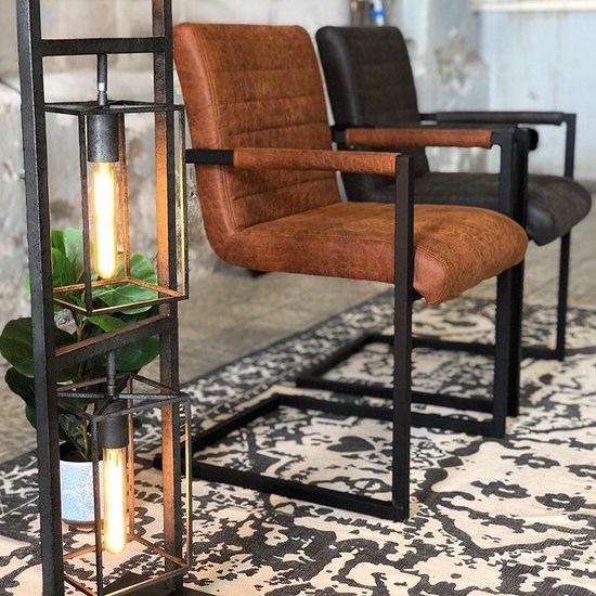 Bronx71 Industriële Eetkamerstoel Block Cognac Eco Leer - Bruin