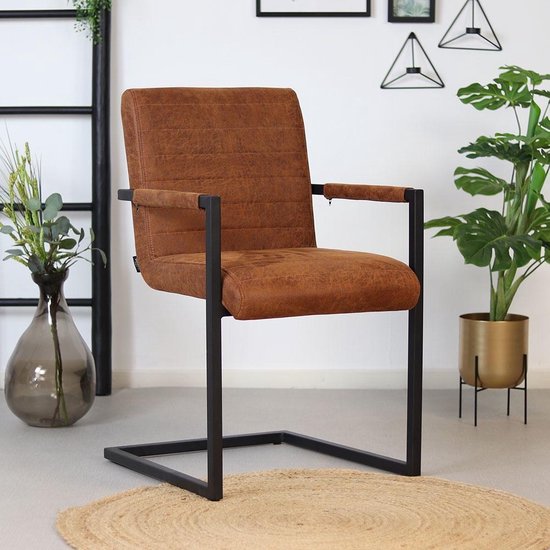 Bronx71 Industriële Eetkamerstoel Block Cognac Eco Leer - Bruin