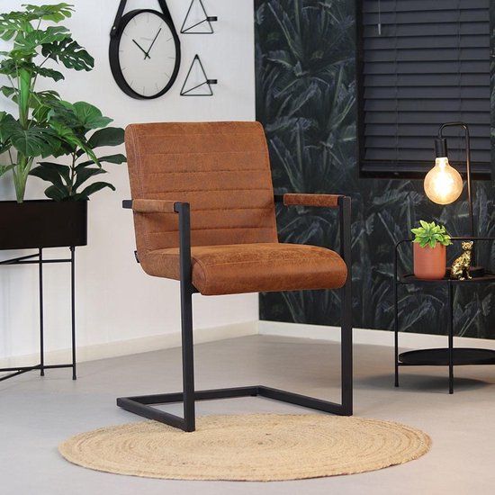 Bronx71 Industriële Eetkamerstoel Block Cognac Eco Leer - Bruin