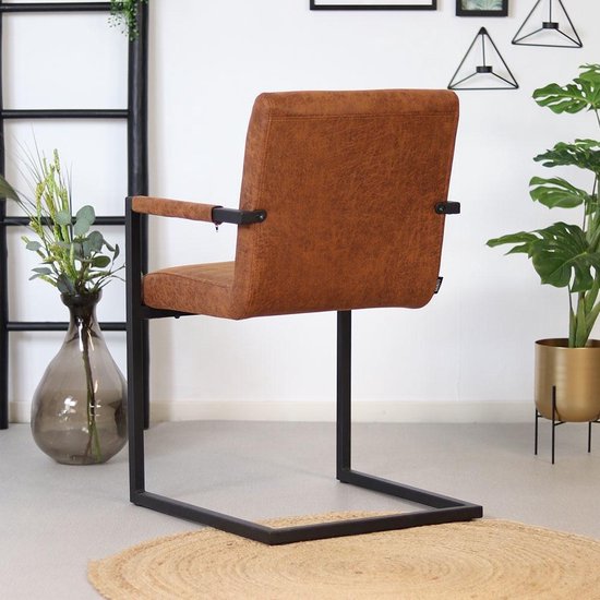 Bronx71 Industriële Eetkamerstoel Block Cognac Eco Leer - Bruin