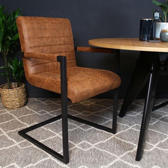 Bronx71 Industriële Eetkamerstoel Block Cognac Eco Leer - Bruin