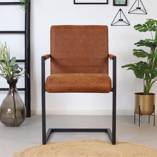 Bronx71 Industriële Eetkamerstoel Block Cognac Eco Leer - Bruin