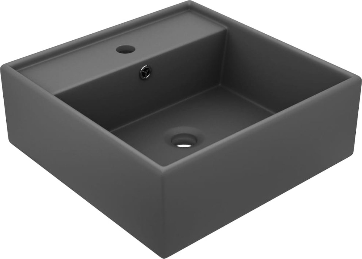 Vidaxl Wastafel Met Overloop Vierkant 41x41cm Keramiek Mat Donker - Grijs