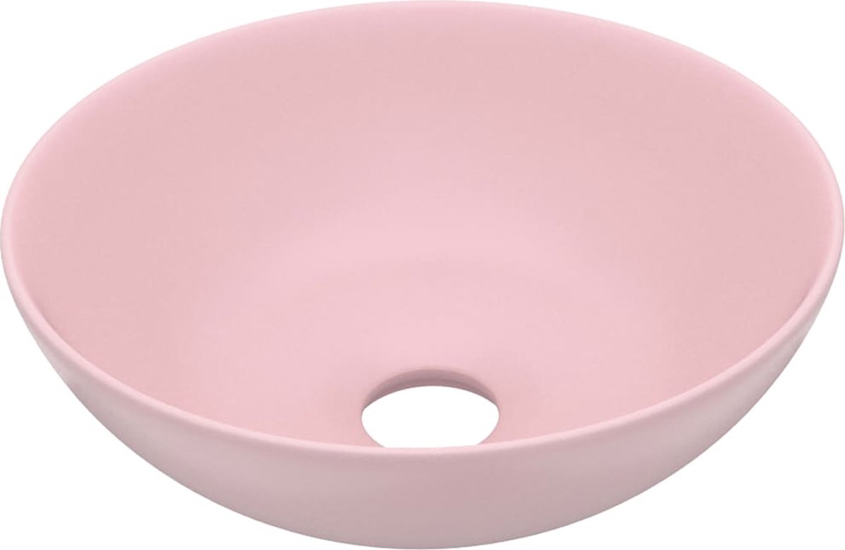 Vidaxl Wastafel Rond Keramiek Mat - Roze