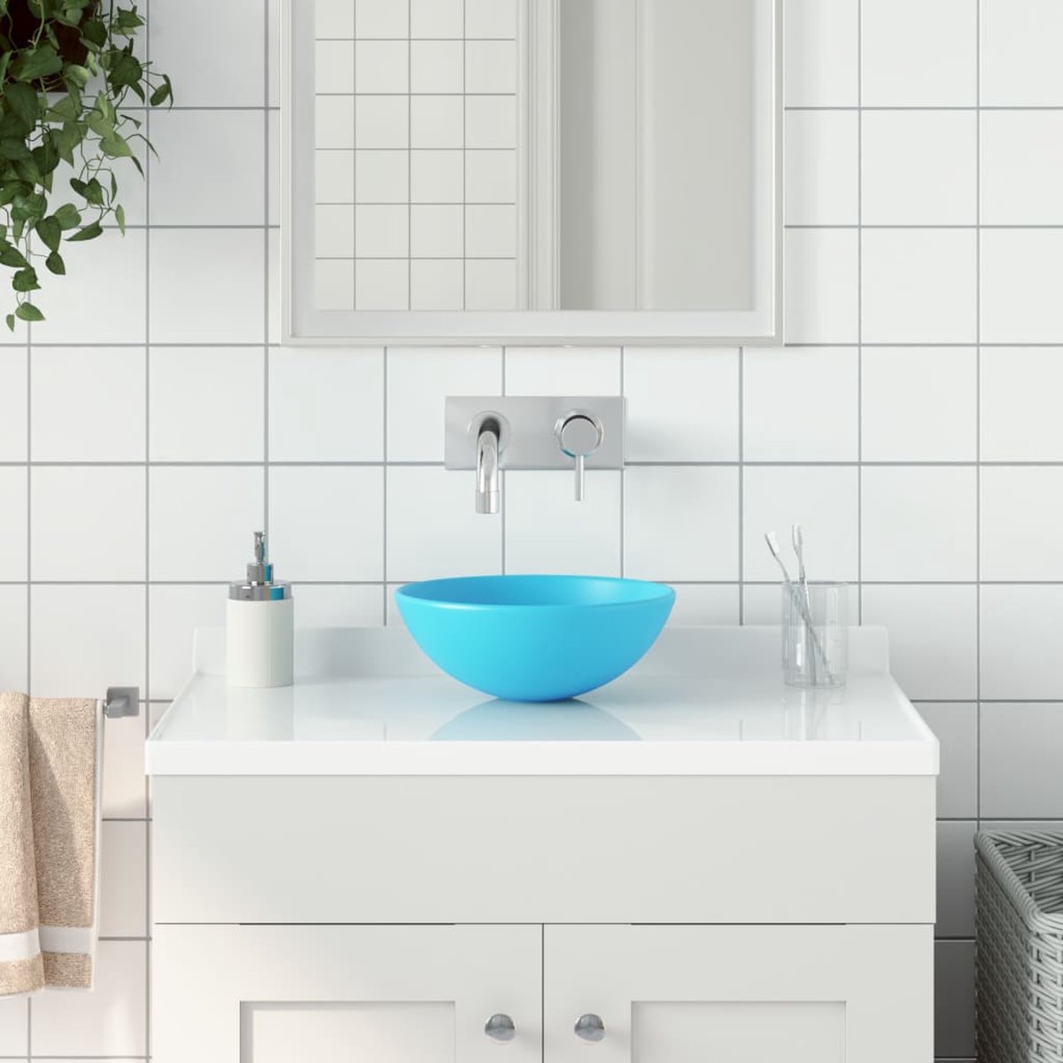 Vidaxl Wastafel Rond Keramiek Licht - Groen