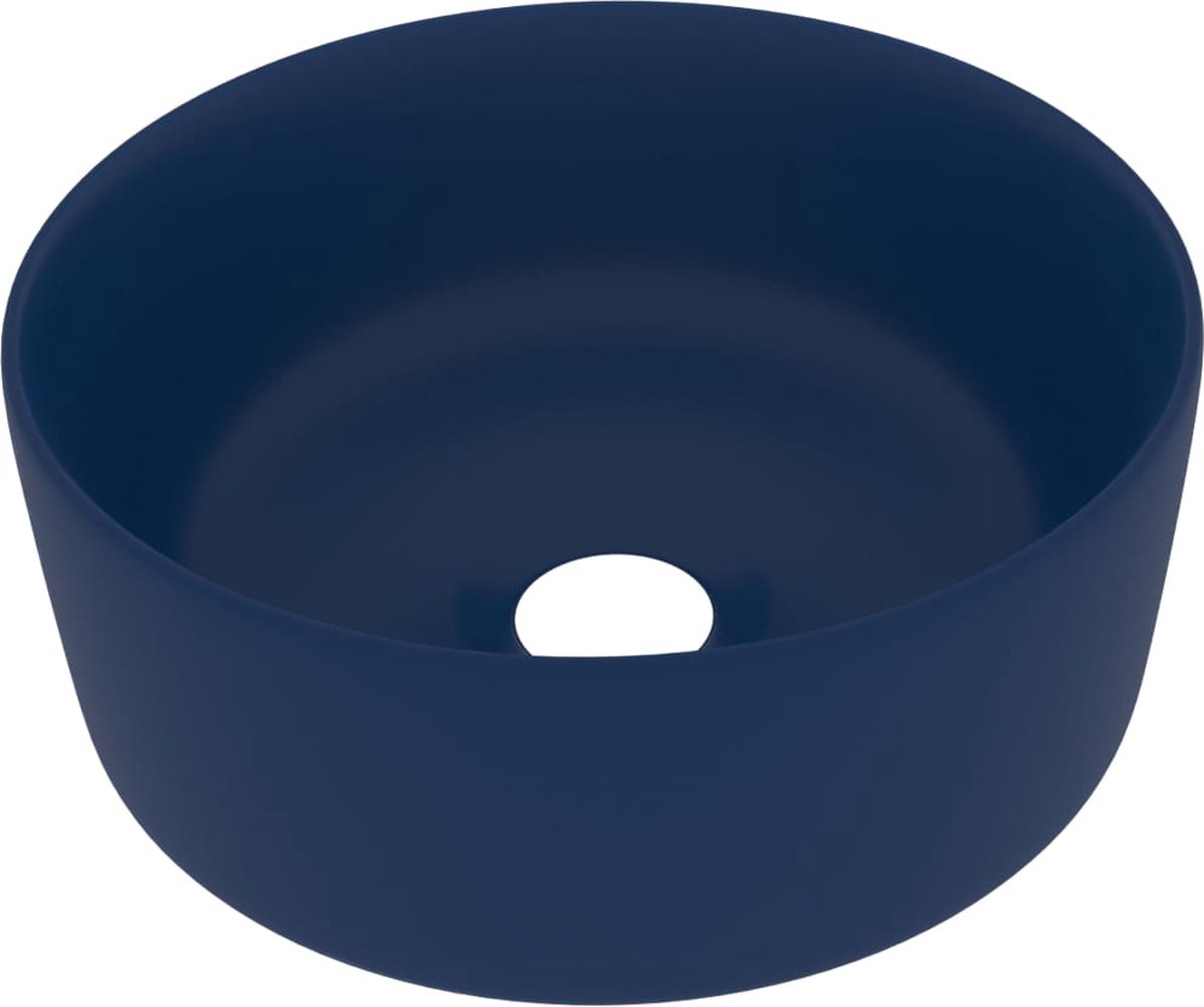 Vidaxl Wastafel Rond 40x15 Cm Keramiek Mat Donker - Blauw