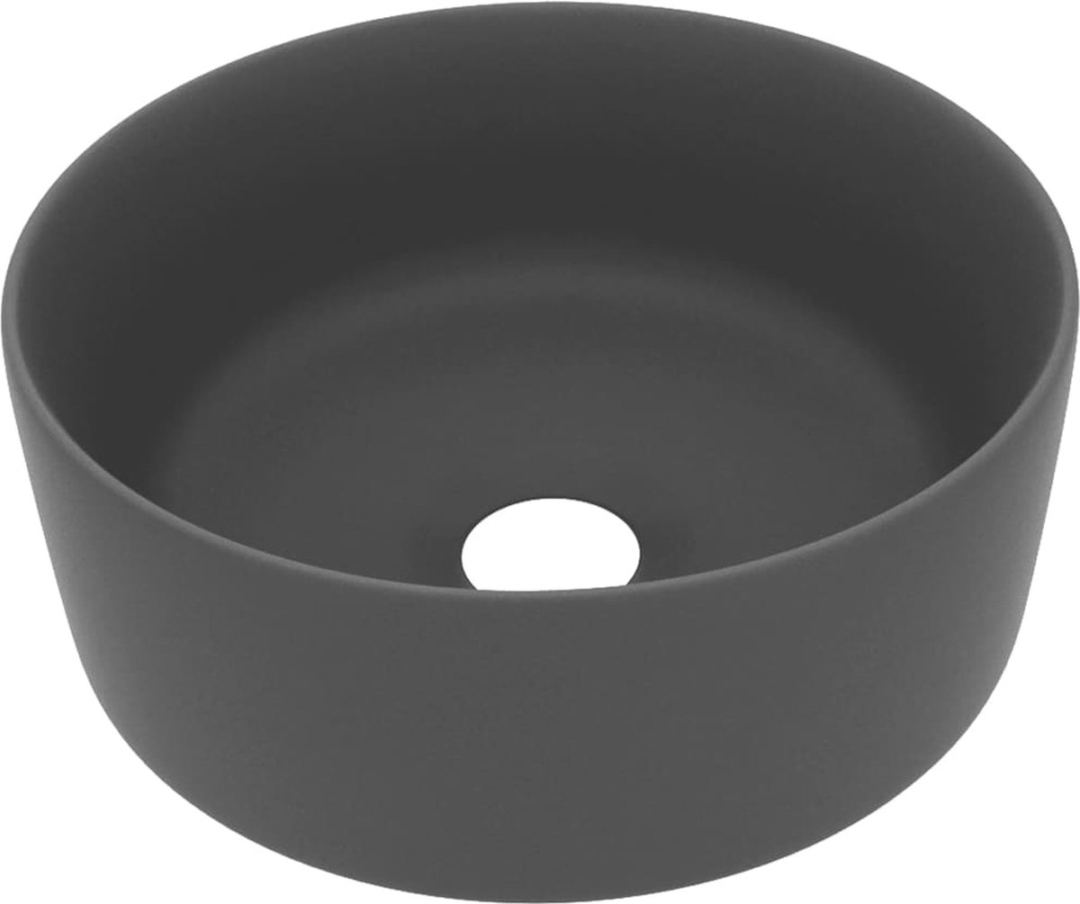 Vidaxl Wastafel Rond 40x15 Cm Keramiek Mat Donker - Grijs