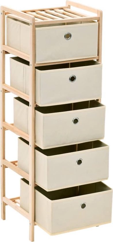 Vidaxl Opbergrekken Met 5 Stoffen Manden 2 St Cederhout - Beige