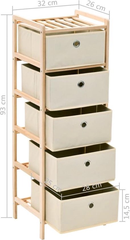 Vidaxl Opbergrekken Met 5 Stoffen Manden 2 St Cederhout - Beige