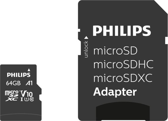 Philips Micro Sdxc 64gb Uhs-1 U1 Met Adapter - Zwart