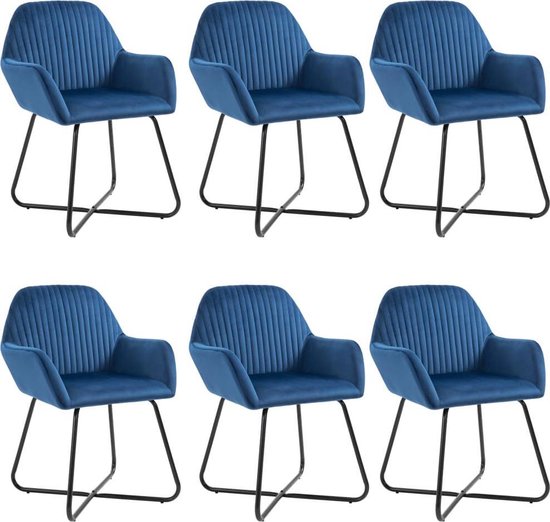 Vidaxl Eetkamerstoelen 6 St Fluweel - Blauw