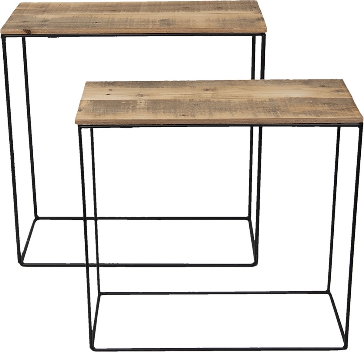 Clayre & Eef Bijzettafel (Set Van 2) 60*25*65 Cm / 55*22*56 Cm Hout / Ijzer 50307 - Bruin