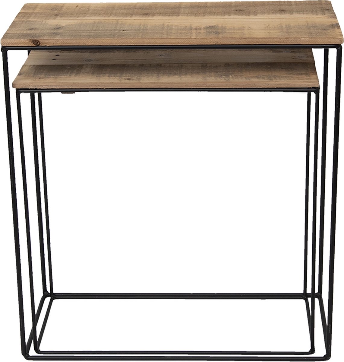 Clayre & Eef Bijzettafel (Set Van 2) 60*25*65 Cm / 55*22*56 Cm Hout / Ijzer 50307 - Bruin