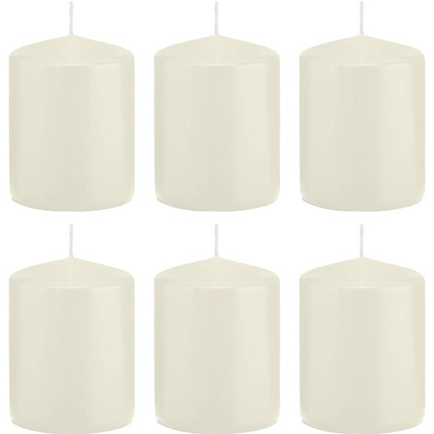 Trend Candles 6x Ivoorte Cilinderkaars/stompkaars 6 X 8 Cm 29 Branduren - Geurloze Kaarsen - Woondecoraties - Wit