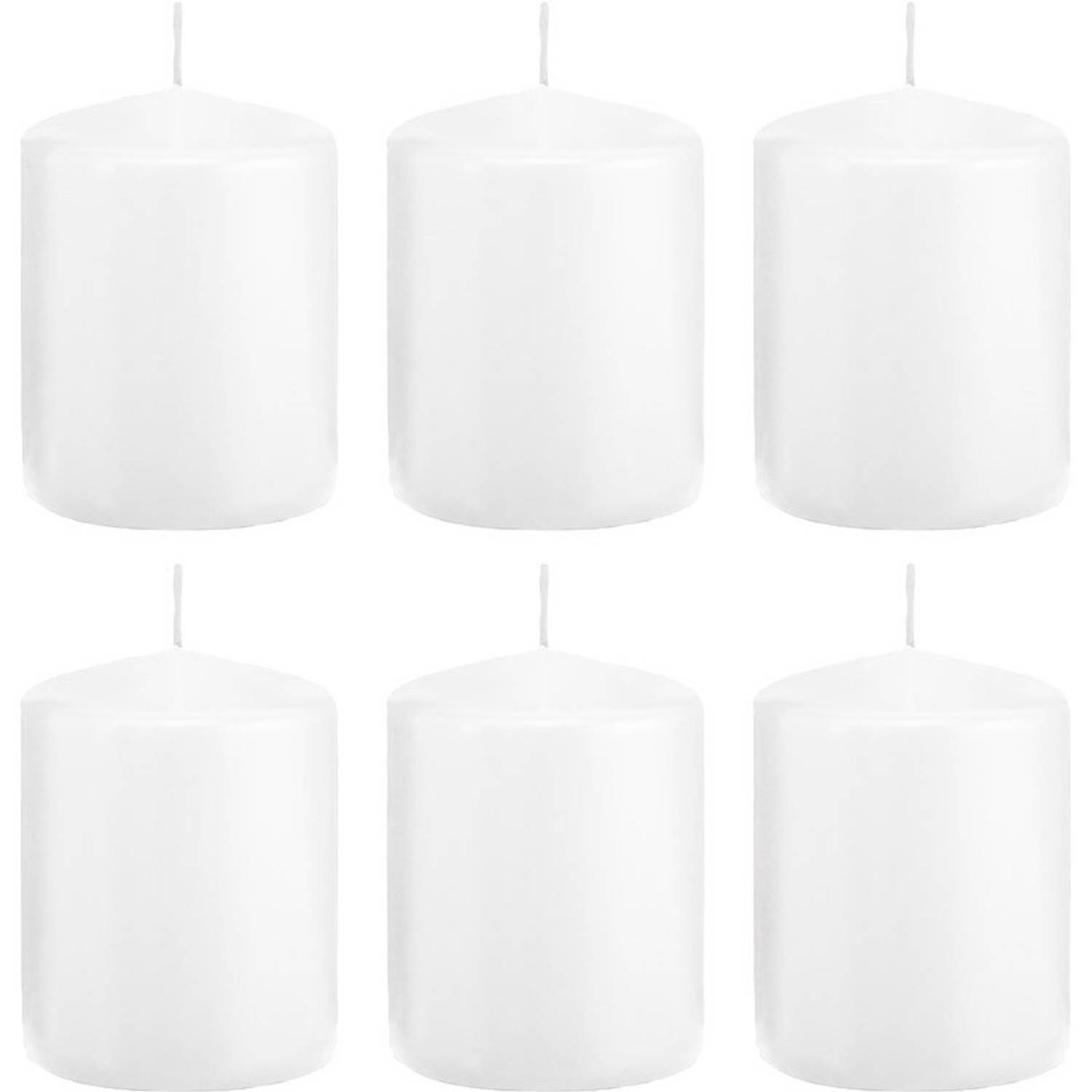 Trend Candles 6xte Cilinderkaarsen/stompkaarsen 6 X 8 Cm 29 Branduren - Geurloze Kaarsen - Woondecoraties - Wit