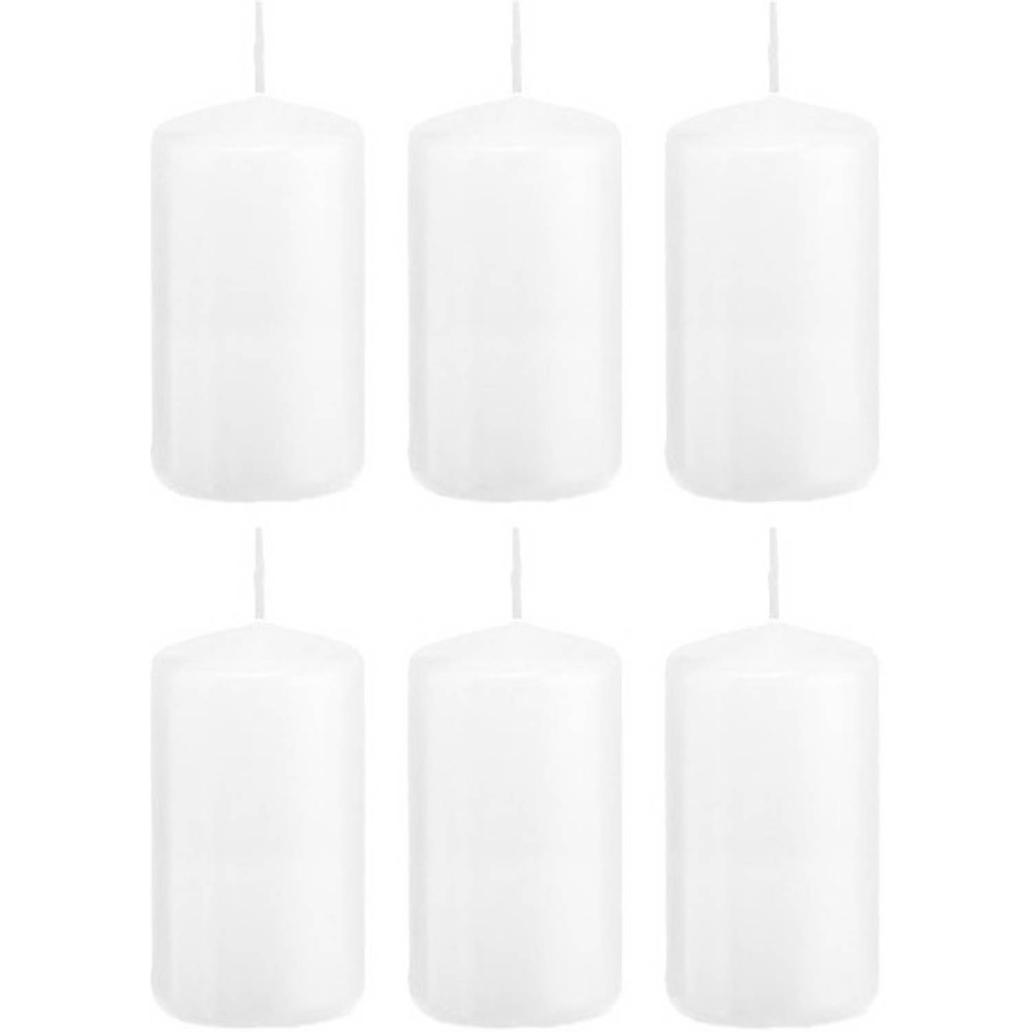 Trend Candles 6xte Cilinderkaarsen/stompkaarsen 5 X 10 Cm 23 Branduren - Geurloze Kaarsen - Woondecoraties - Wit