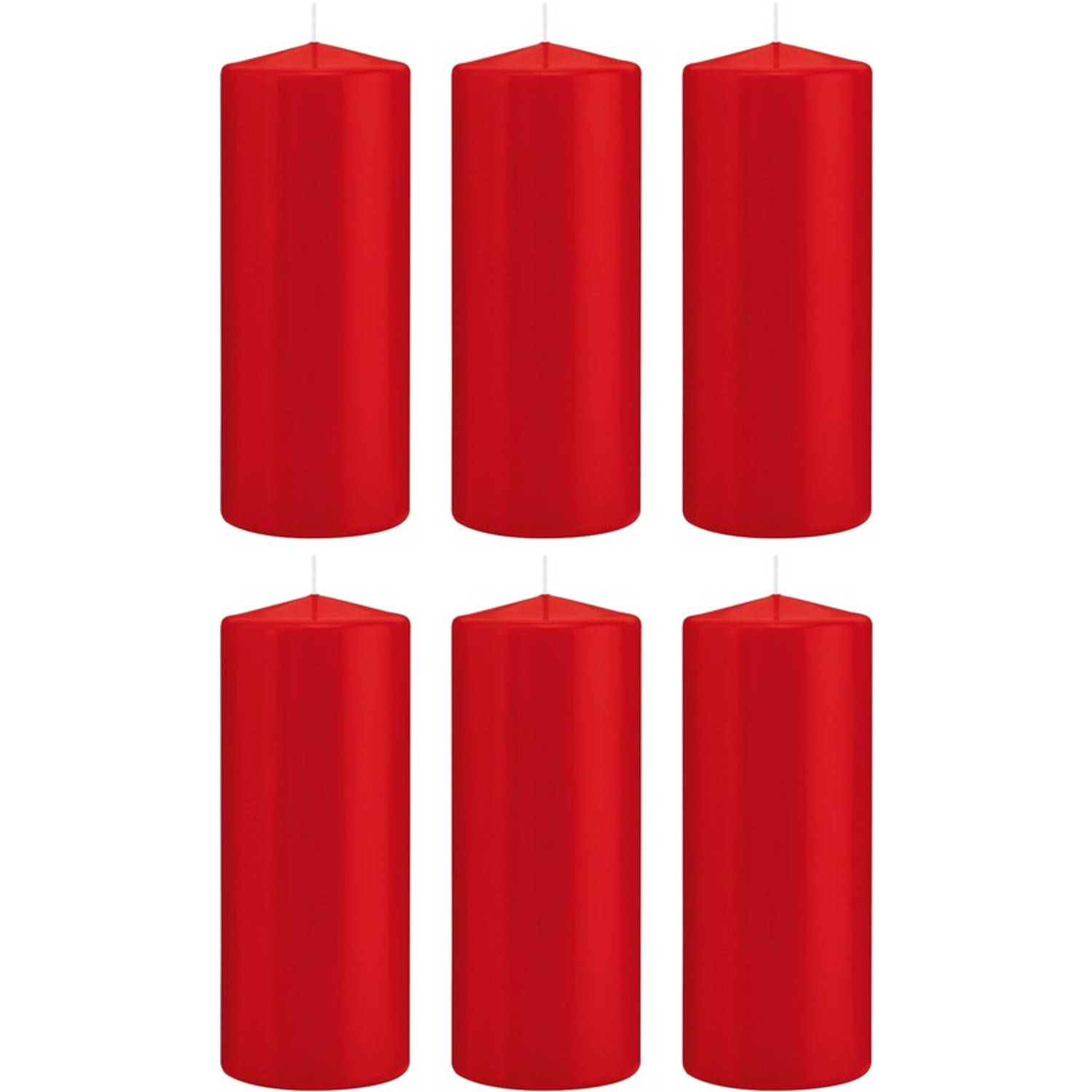 Trend Candles 6x Rode Cilinderkaarsen/stompkaarsen 8 X 20 Cm 119 Branduren - Geurloze Kaarsen - Woondecoraties - Rood