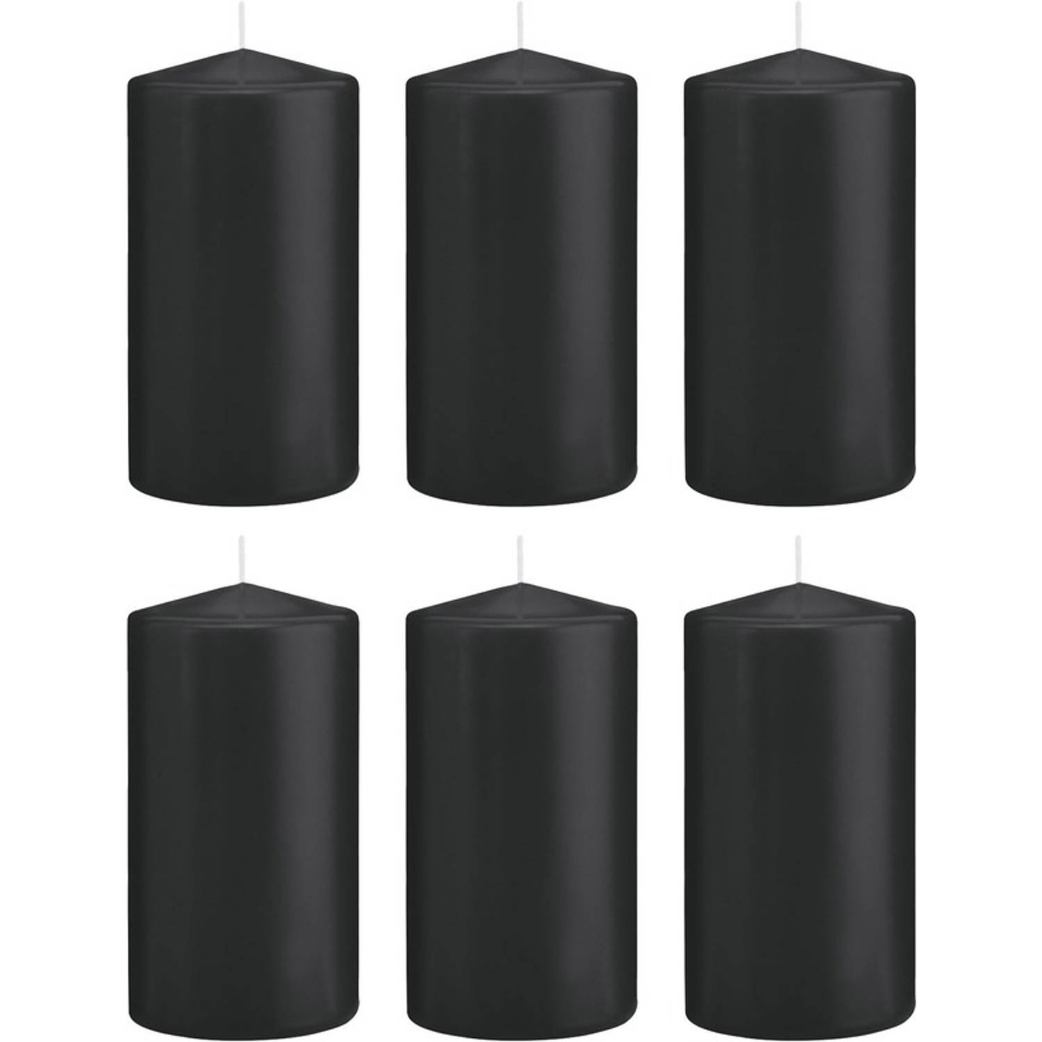 Trend Candles 6xe Cilinderkaarsen/stompkaarsen 8 X 15 Cm 69 Branduren - Geurloze Kaarsen - Woondecoraties - Zwart