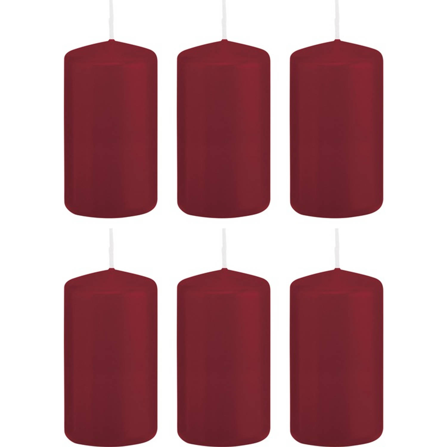 Trend Candles 6x Bordeauxrode Cilinderkaarsen/stompkaarsen 6 X 12 Cm 40 Branduren - Geurloze Kaarsen - Woondecoraties - Rood