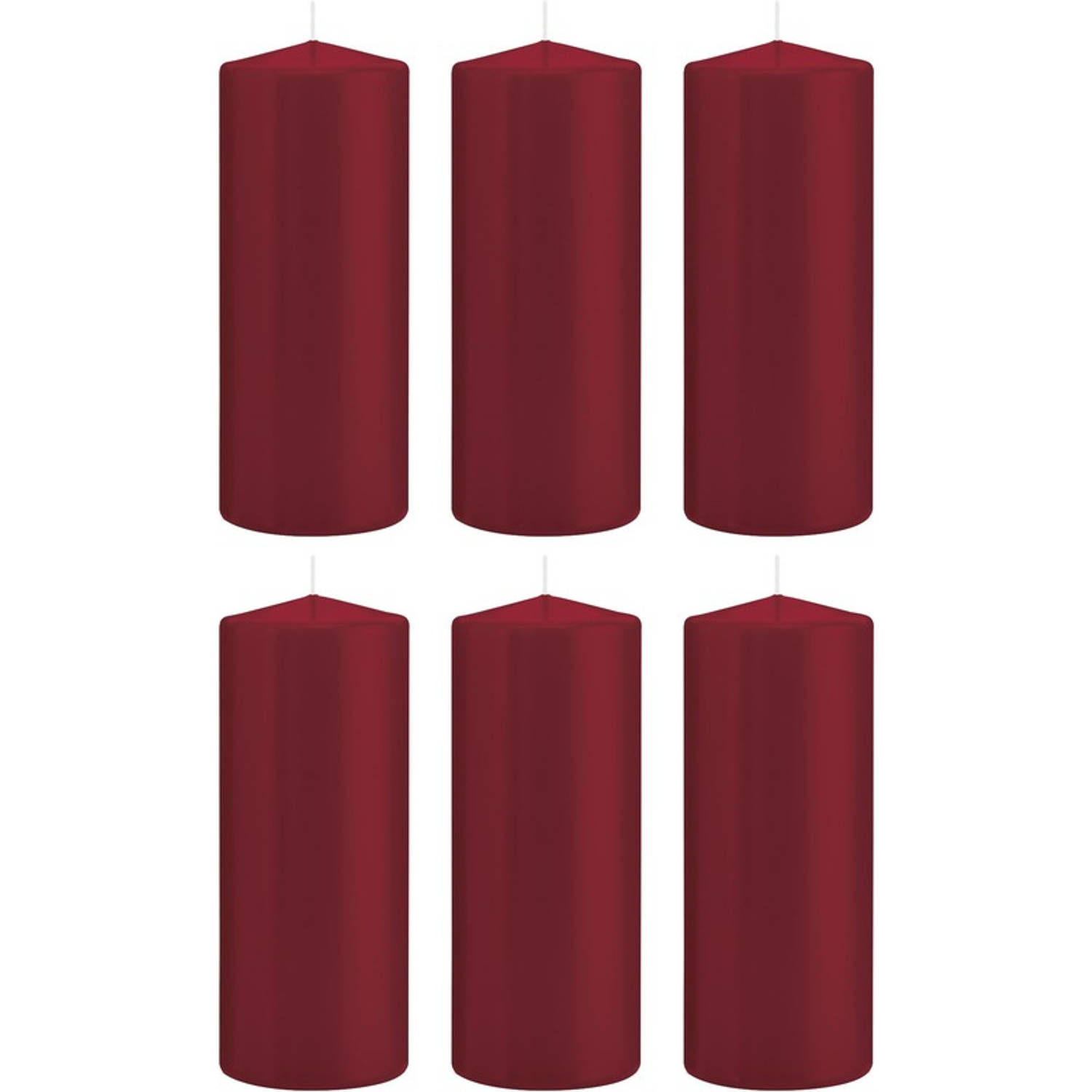 Trend Candles 6x Bordeauxrode Cilinderkaarsen/stompkaarsen 8 X 20 Cm 119 Branduren - Geurloze Kaarsen - Woondecoraties - Rood