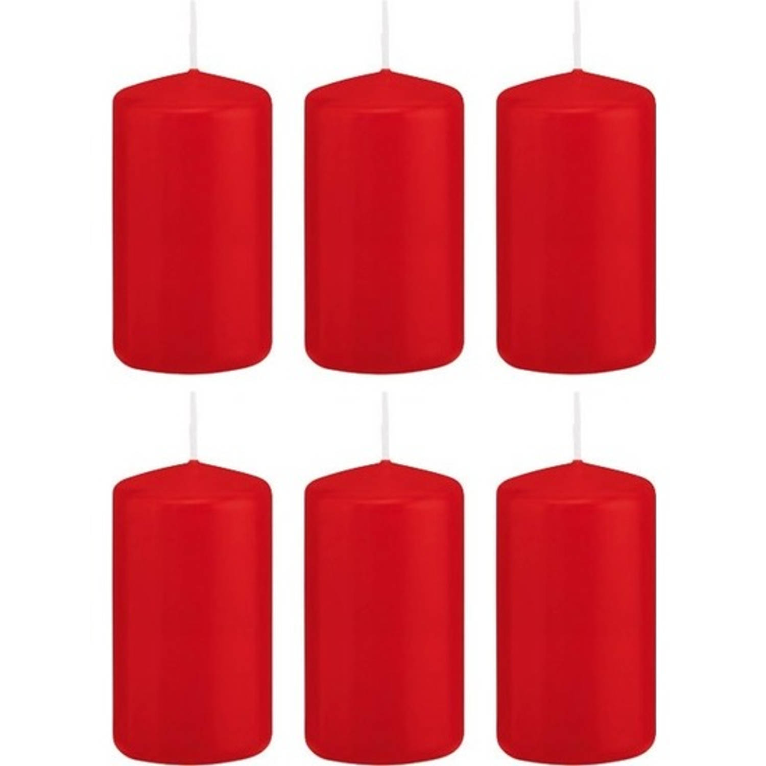 Trend Candles 6x Rode Cilinderkaarsen/stompkaarsen 5 X 10 Cm 23 Branduren - Geurloze Kaarsen - Woondecoraties - Rood