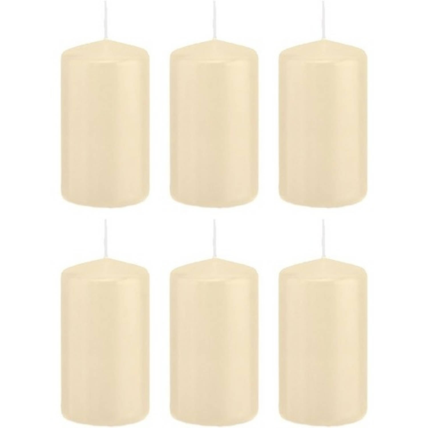 Trend Candles 6x Cremete Cilinderkaarsen/stompkaarsen 5 X 10 Cm 23 Branduren - Geurloze Kaarsen - Woondecoraties - Wit