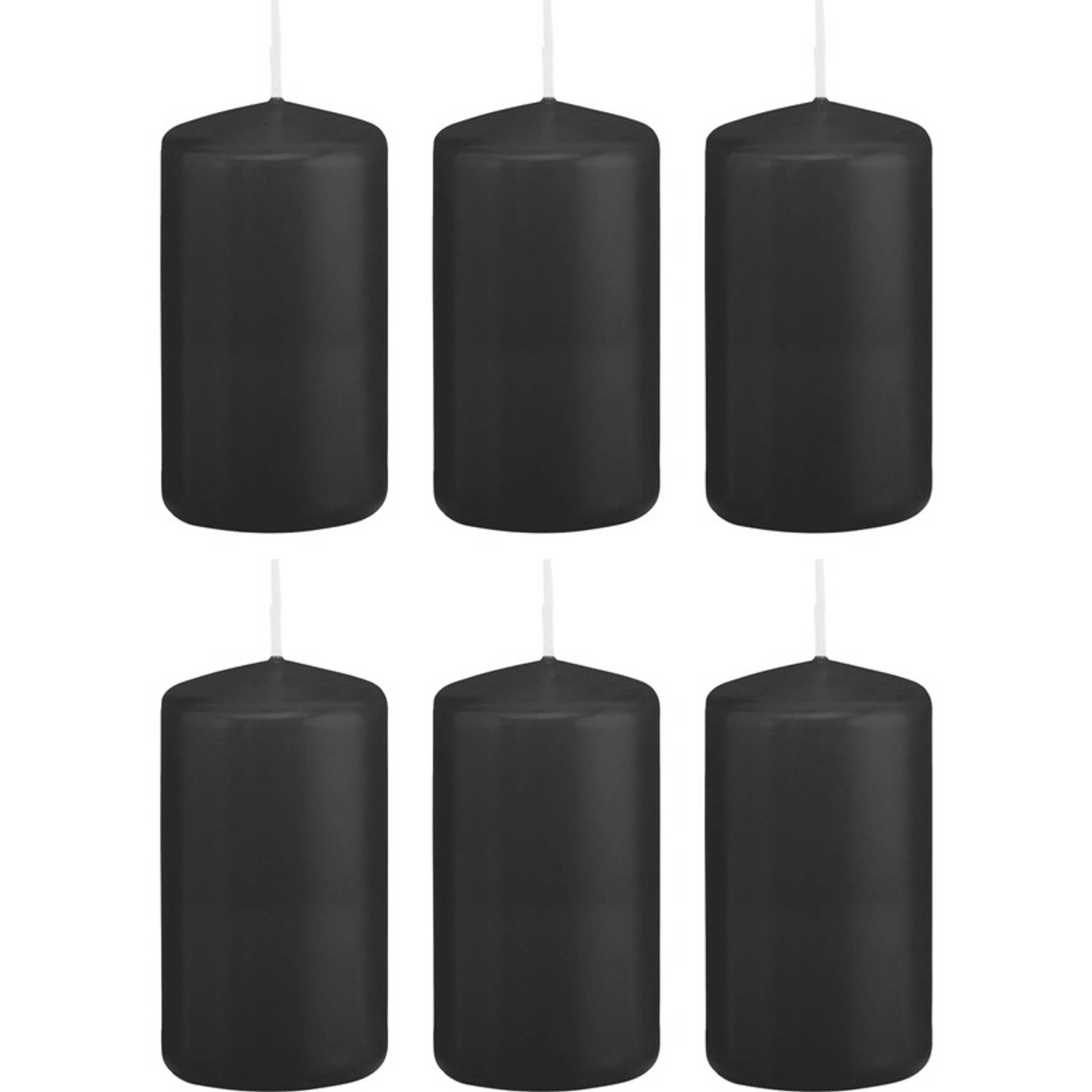 Trend Candles 6xe Cilinderkaars/stompkaars 6 X 12 Cm 40 Branduren - Geurloze Kaarsen - Woondecoraties - Zwart