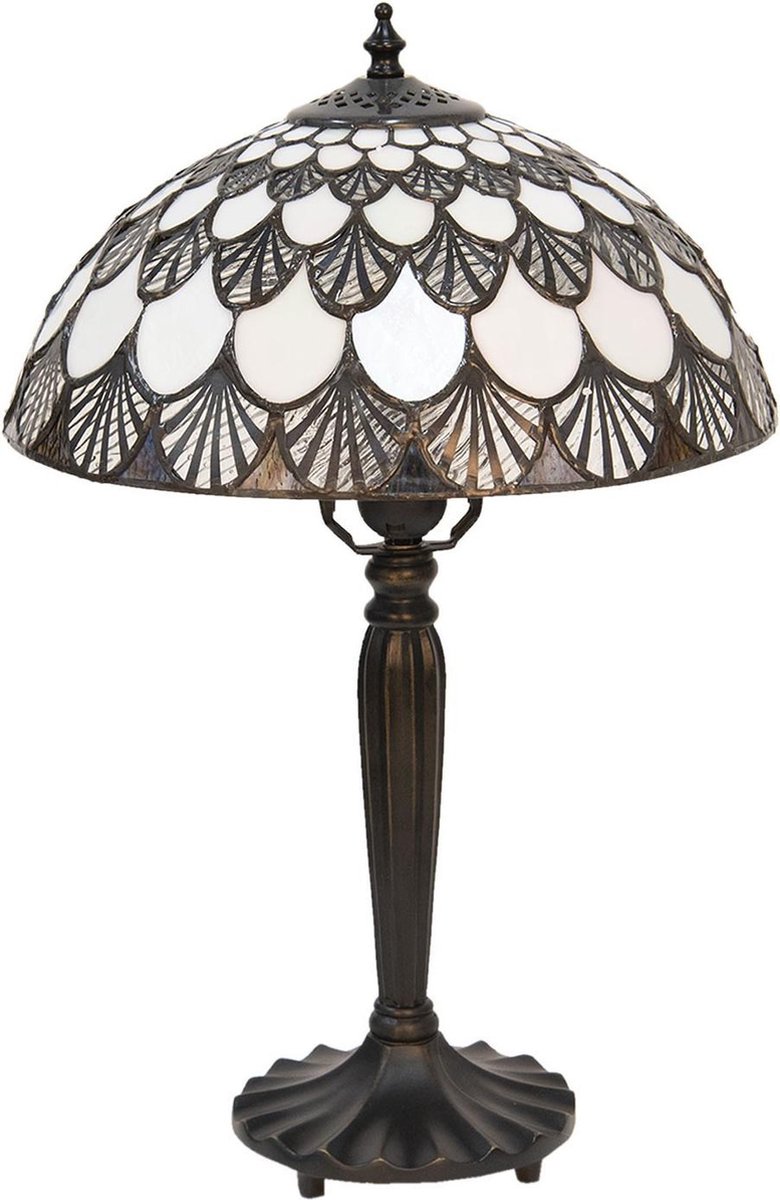 Clayre & Eef Tafellamp Tiffany Ø 31*46 Cm E27/max 1*60w Meerkleurig Glas In Lood Art Deco Lumilamp 5ll-5998