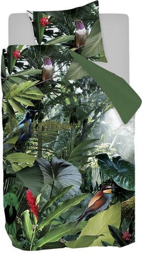 Snoozing Tropical Birds Flanel Dekbedovertrek - 1-persoons (140x200/220 Cm + 1 Sloop) - Flanel - - Groen