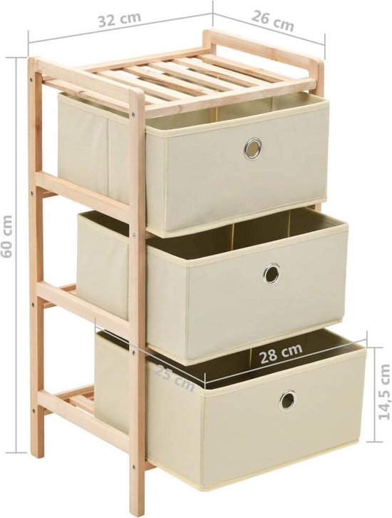 Vidaxl Opbergmeubel Met 3 Vliesstoffen Manden Cederhout - Beige