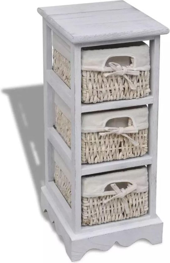 Vidaxl Opbergkast Met 3 Weefmanden Hout - Wit