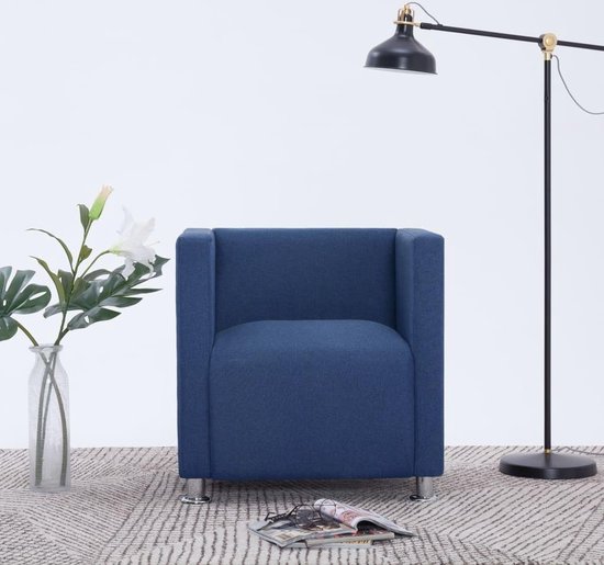 Vidaxl Fauteuil Kubus Stof - Blauw