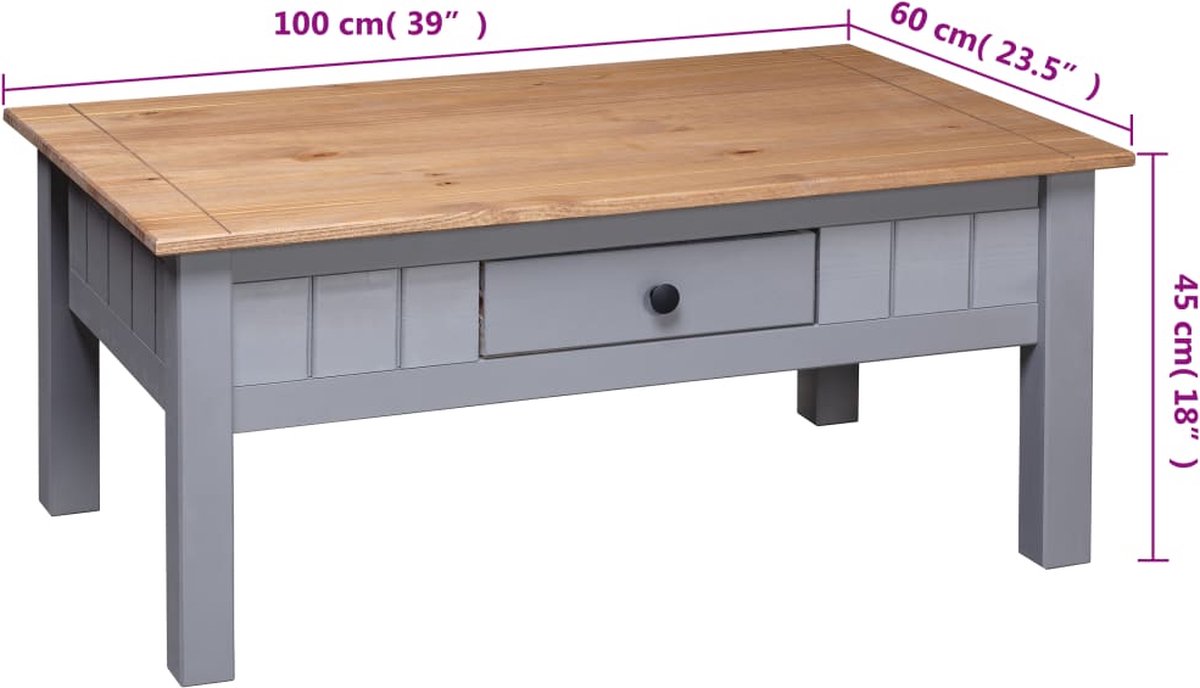 Vidaxl Salontafel Panama Range 100x60x45 Cm Massief Grenenhout - Grijs