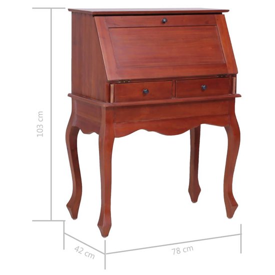 Vidaxl Secretaire 78x42x103 Cm Massief Mahoniehout - Bruin