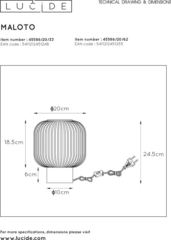 Lucide Maloto Tafellamp Ø20cm E27/40w Amber/messing - Oranje