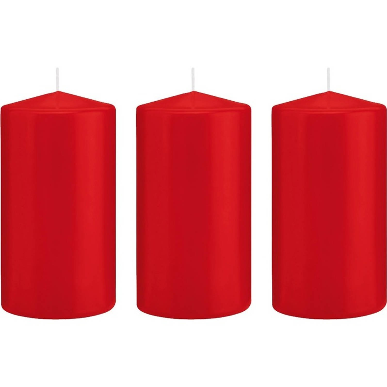 Trend Candles 3x Rode Cilinderkaarsen/stompkaarsen 8 X 15 Cm 69 Branduren - Geurloze Kaarsen - Woondecoraties - Rood