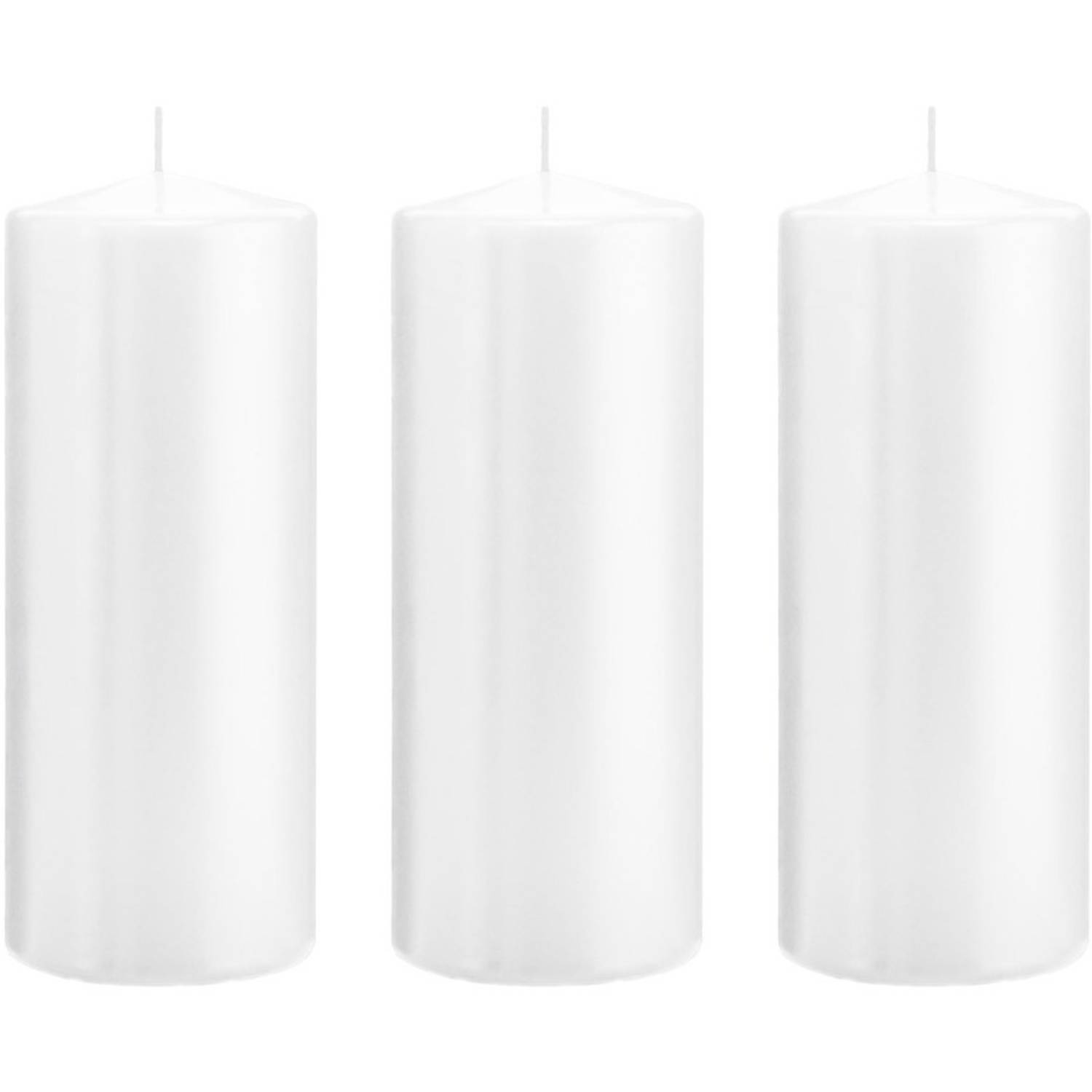 Trend Candles 3xte Cilinderkaarsen/stompkaarsen 8 X 20 Cm 119 Branduren - Geurloze Kaarsen - Woondecoraties - Wit