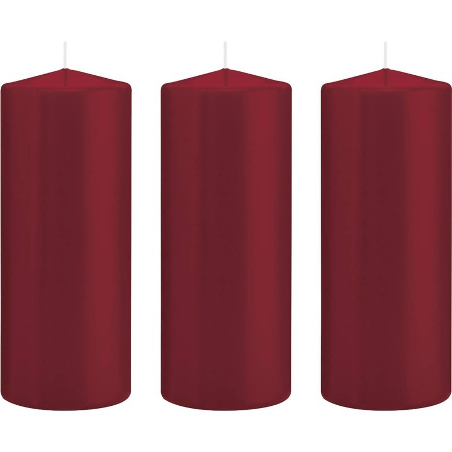 Trend Candles 3x Bordeauxrode Cilinderkaarsen/stompkaarsen 8 X 20 Cm 119 Branduren - Geurloze Kaarsen - Woondecoraties - Rood