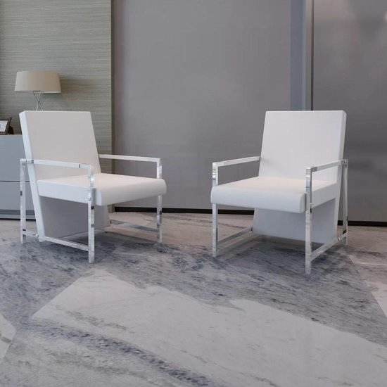 Vidaxl Fauteuils 2 St Met Chroom Frame Kunstleer - Wit