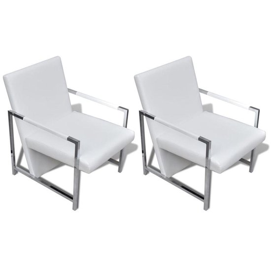 Vidaxl Fauteuils 2 St Met Chroom Frame Kunstleer - Wit