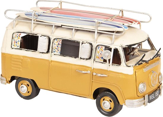 Clayre & Eef Vw Bus Model Licentie 20*10*11 Cm Metaal Staand Ijzeren Vw Camper-busje 6y3435 - Geel