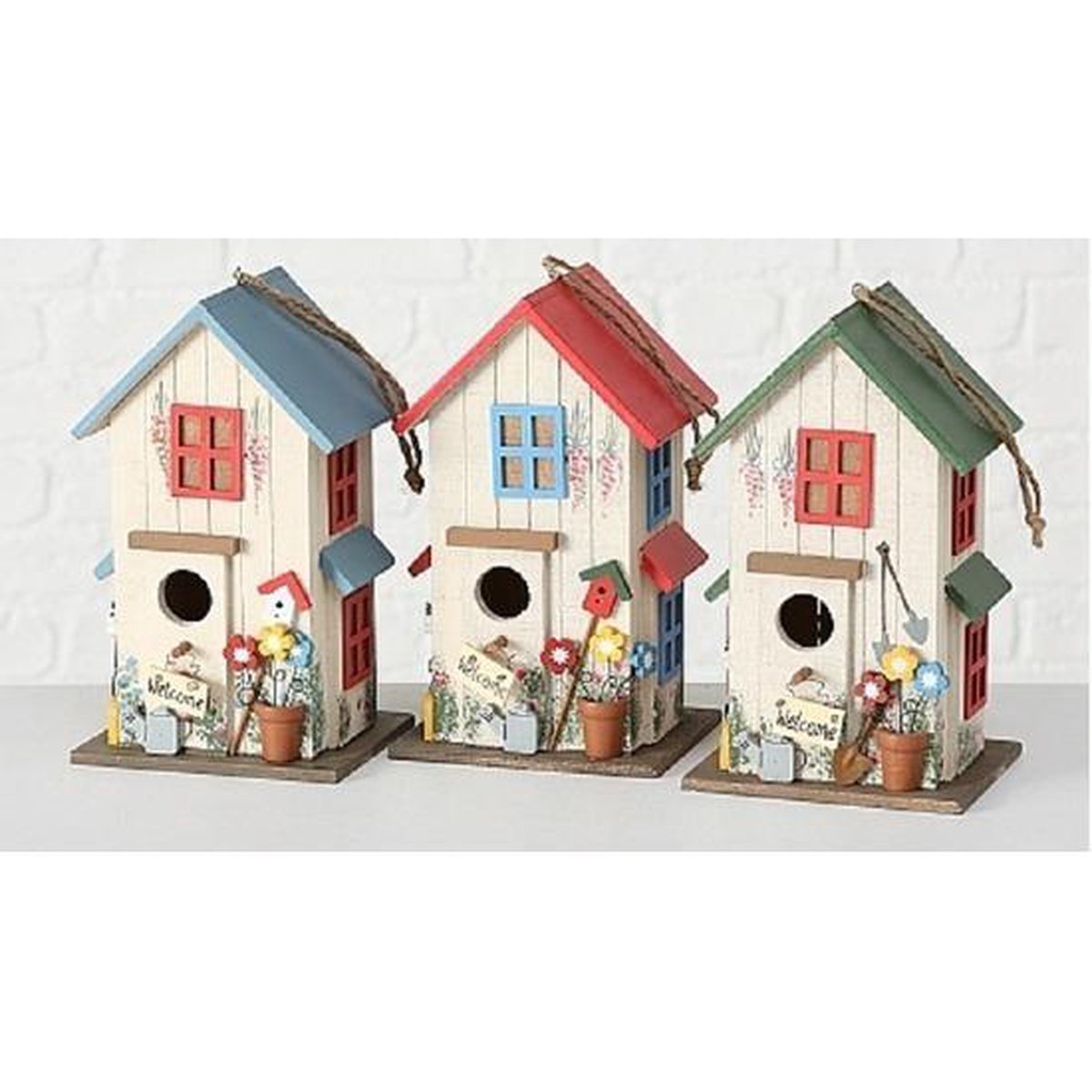 Houten Vogelhuisje/nestkastje/rood 26 Cm - Tuindecoratie Vogelhuisjes - Wit