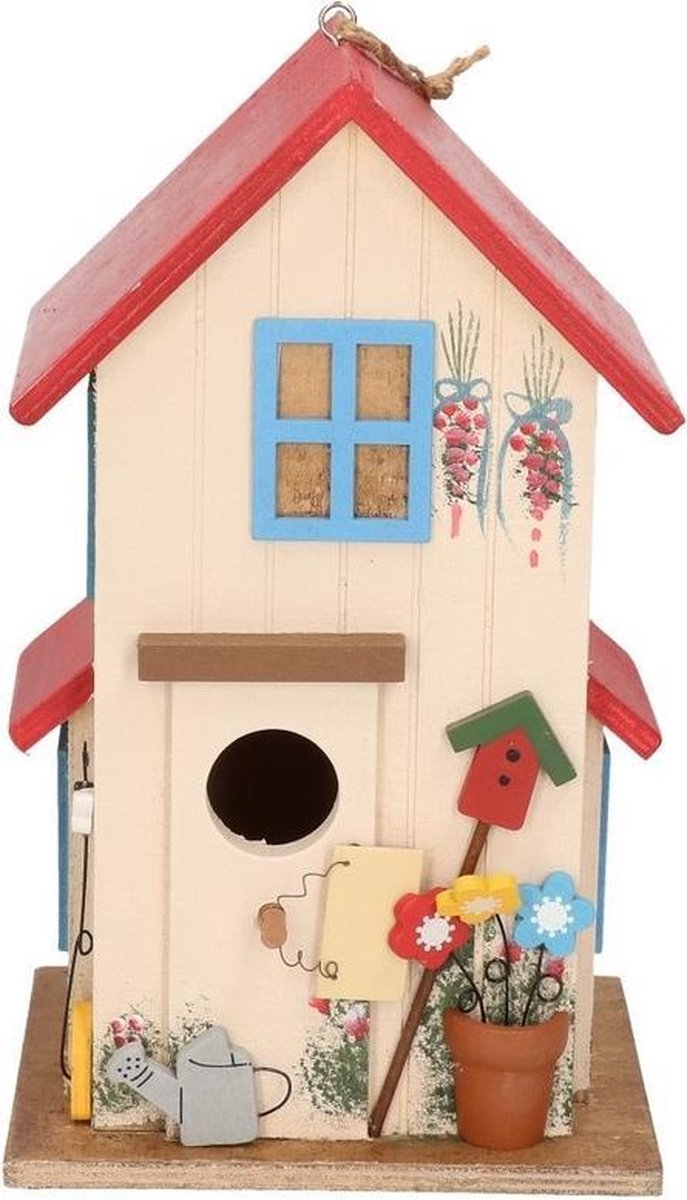 Houten Vogelhuisje/nestkastje/rood 26 Cm - Tuindecoratie Vogelhuisjes - Wit