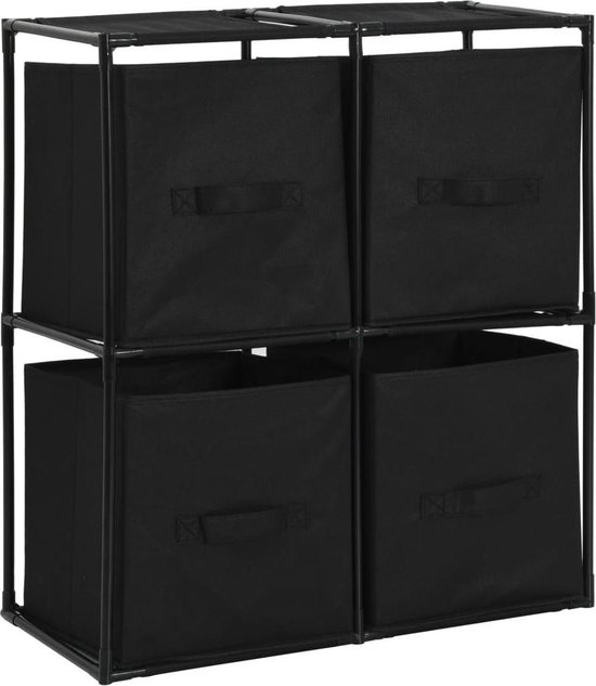 Vidaxl Opbergkast Met 4 Stoffen Manden 63x30x71 Cm Staal - Negro