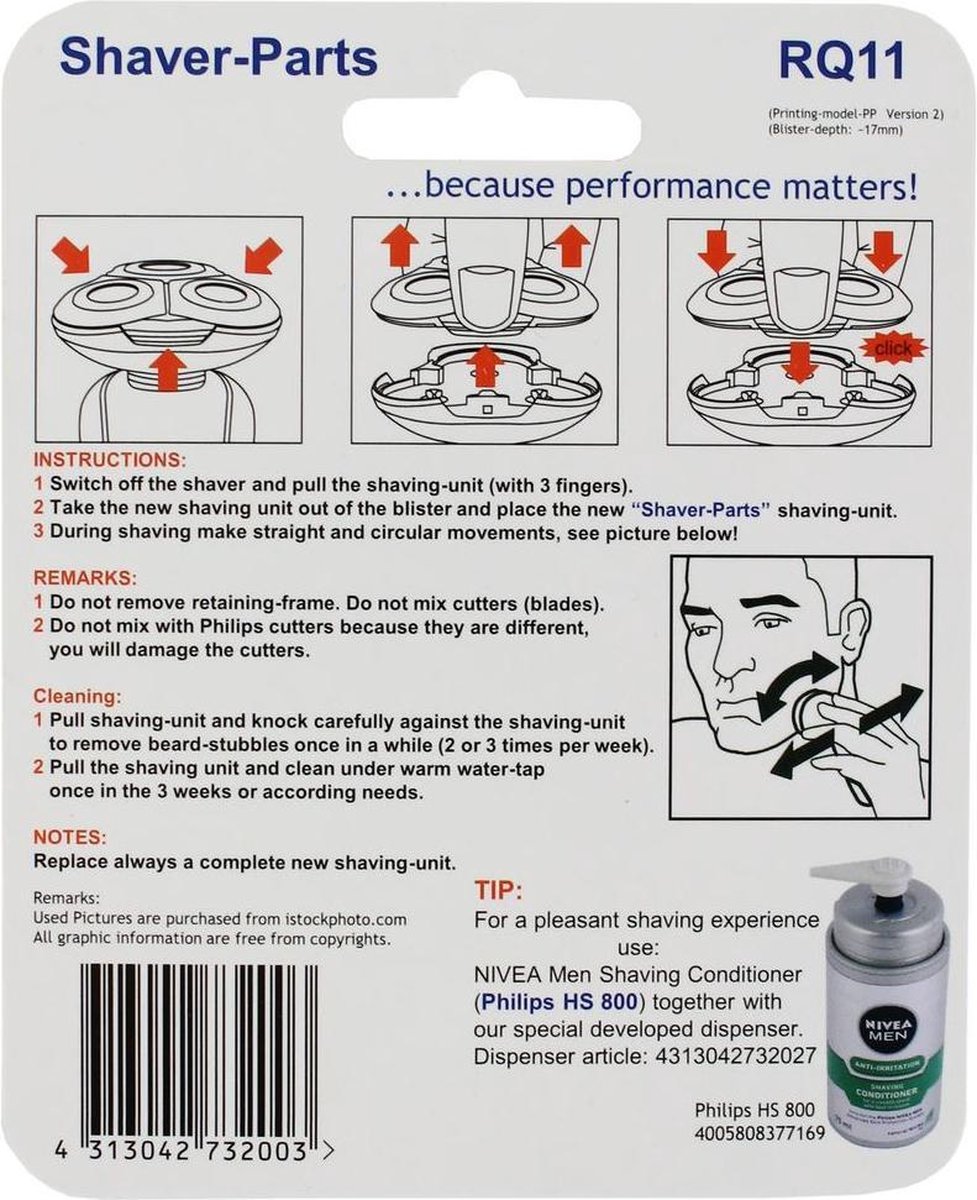 Shaverparts Shaver-parts Scheerhoofd Voor Philips & Norelco Rq11